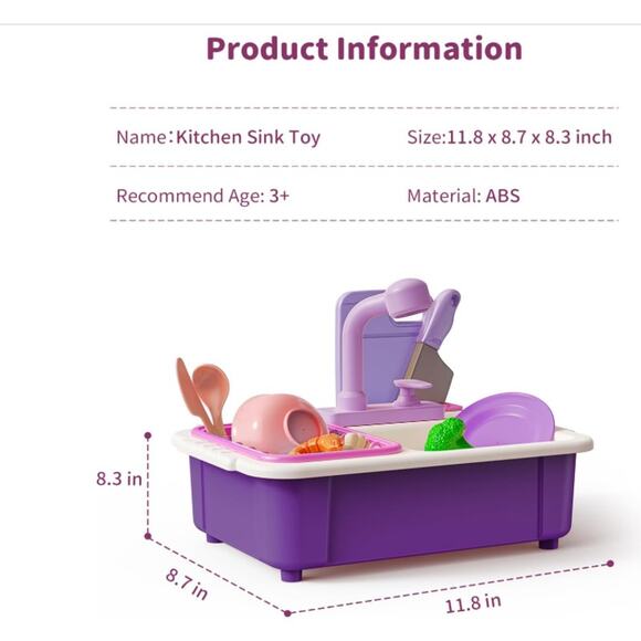 Play Sink with Running Water, Cutting Food&Play Dishes GREEN - Picture 3 of 7